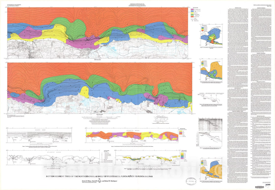 Map : Bottom sediment types of the northern insular shelf of Puerto Rico, Punta Penon to Punta Salinas, 1987 Cartography Wall Art :