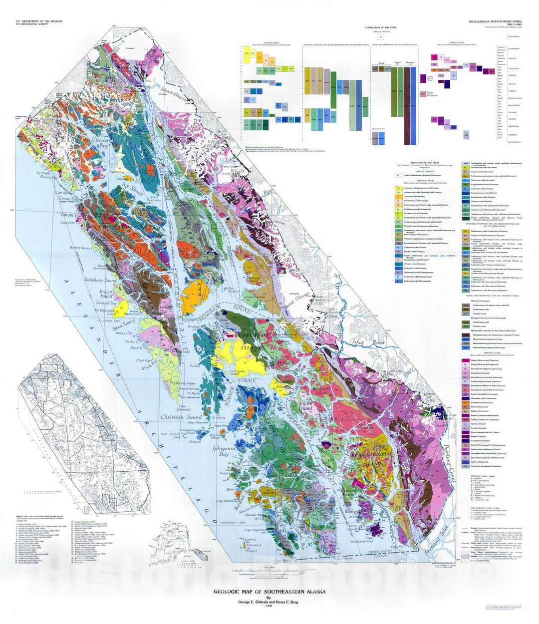 Map : Geologic map of southeastern Alaska, 1992 Cartography Wall Art :