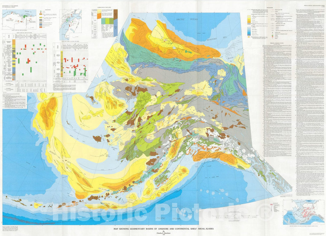 Map : Map showing sedimentary basins of onshore and continental shelf areas, Alaska, 1988 Cartography Wall Art :