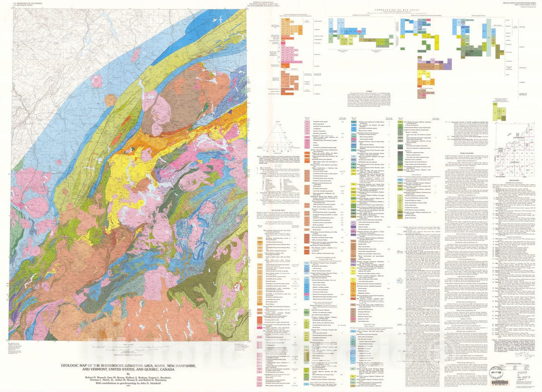 Map : Geologic map of the Sherbrooke-Lewiston area, Maine, New Hampshire, and Vermont, United States, and Quebec, Canada, 1995 Cartography Wall Art :