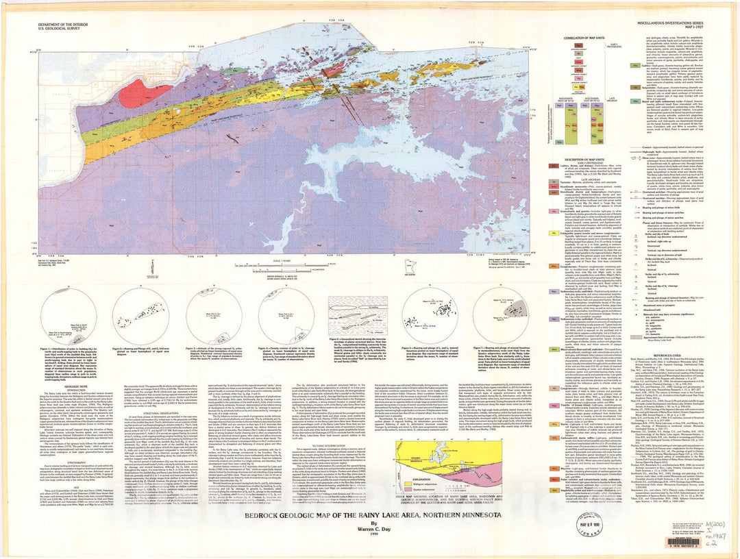 Map : Bedrock geologic map of the Rainy Lake area, northern Minnesota, 1990 Cartography Wall Art :