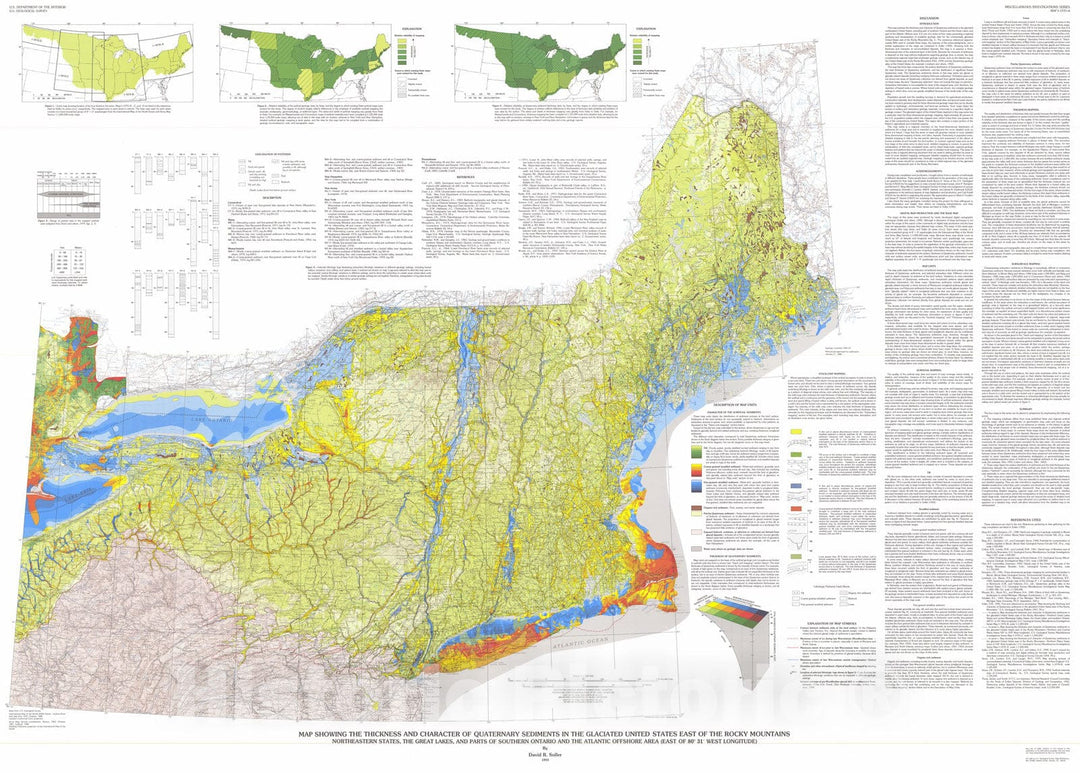 Map : Map showing the thickness and character of Quaternary sediments in the glaciated United States east of the Rocky Mountains - north, 1993 Cartography Wall Art :