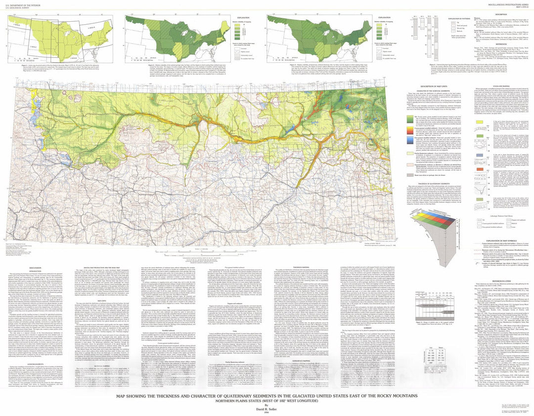 Map : Map showing the thickness and character of Quaternary sediments in the glaciated United States east of the Rocky Mountains - north, 1994 Cartography Wall Art :