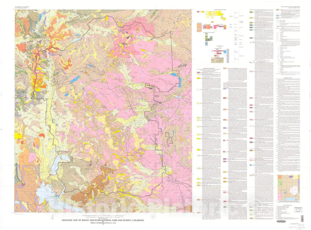 Map : Geologic map of Rocky Mountain National Park and vicinity, Colorado, 1990 Cartography Wall Art :