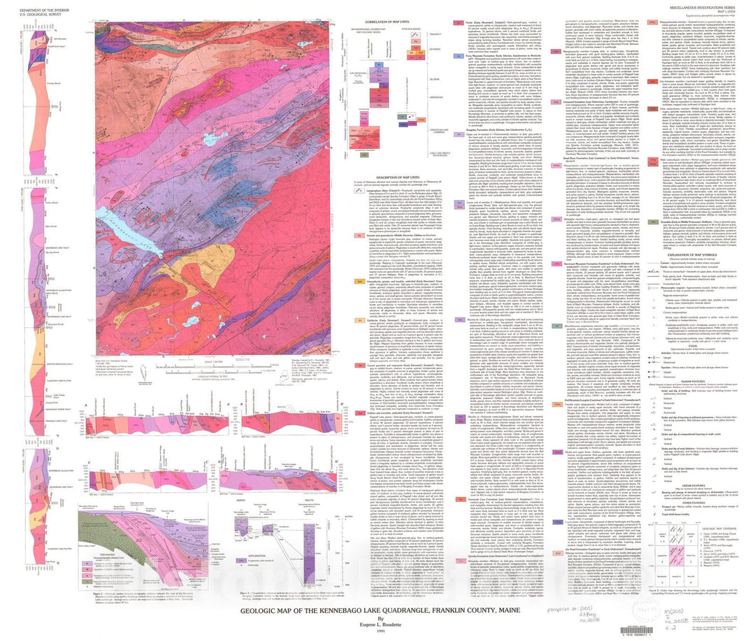 Map : Geologic map of the Kennebago Lake quadrangle, Franklin County, Maine, 1991 Cartography Wall Art :