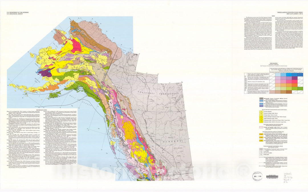 Map : Lithotectonic terrane map of the North American Cordillera, 1992 Cartography Wall Art :