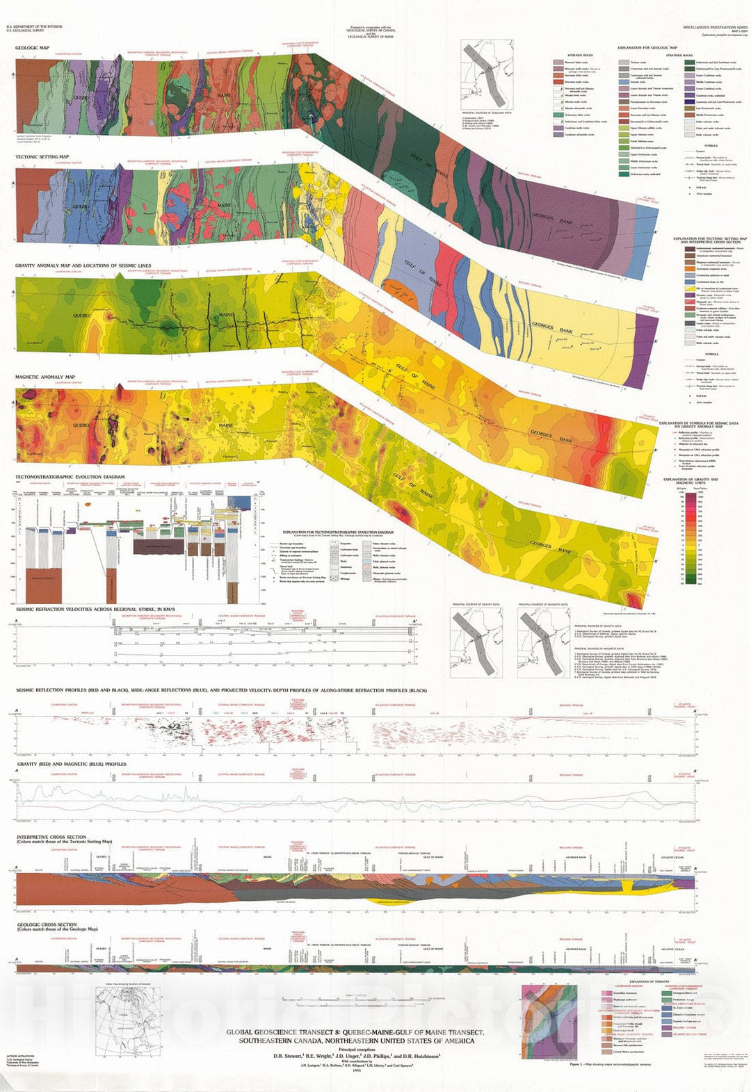 Map : Global geoscience transect 8: Quebec-Maine-Gulf of Maine transect, southeastern Canada, northeastern United States of America, 1993 Cartography Wall Art :