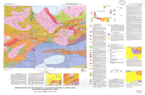 Map : Bedrock geologic map of the Roseau one degree x two degrees quadrangle, Minnesota, United States, and Ontario and Manitoba, Canada, one994 Cartography Wall Art :