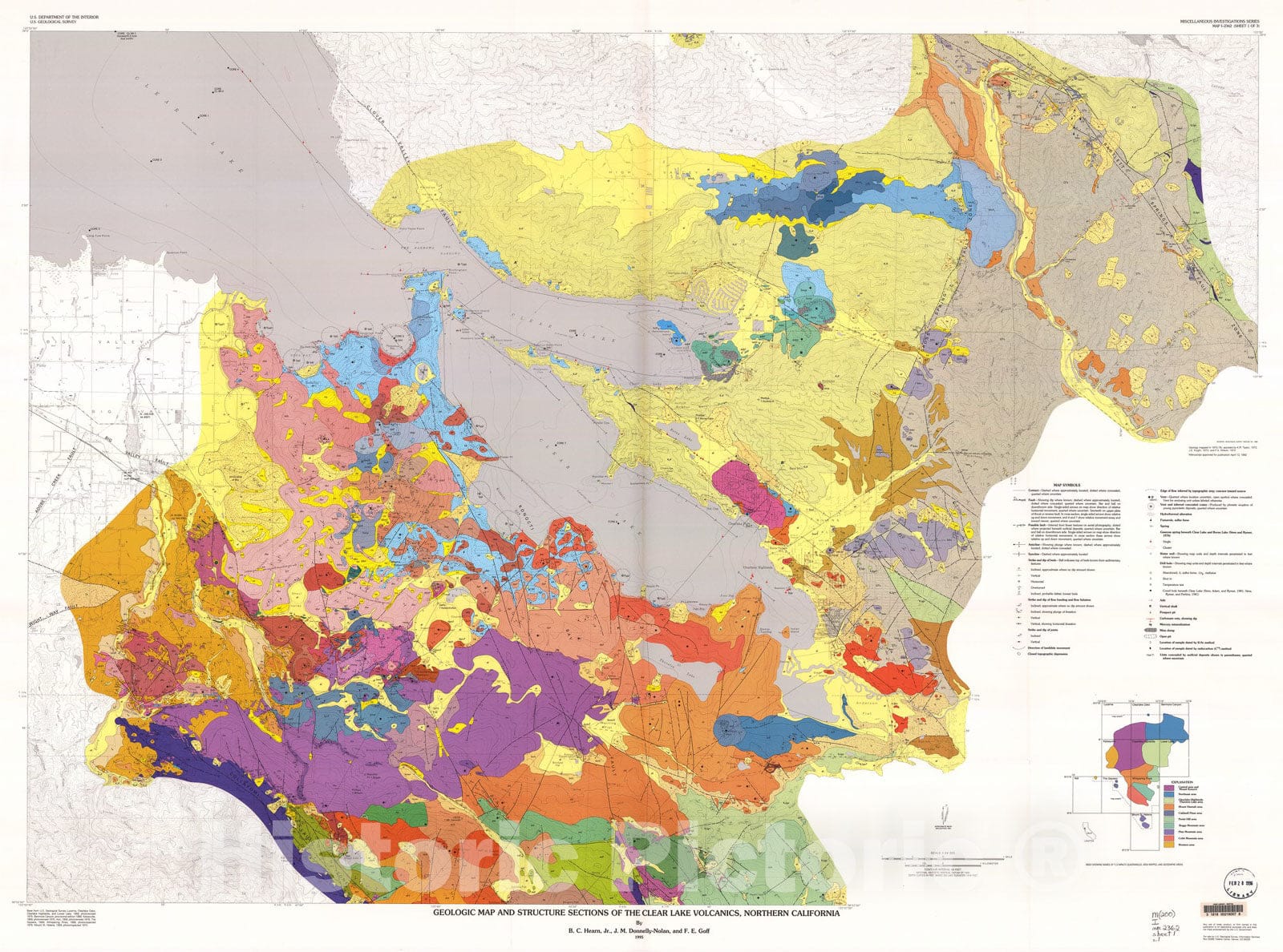 Map : Geologic map and structure sections of the Clear Lake volcanics, northern California, 1995 Cartography Wall Art :