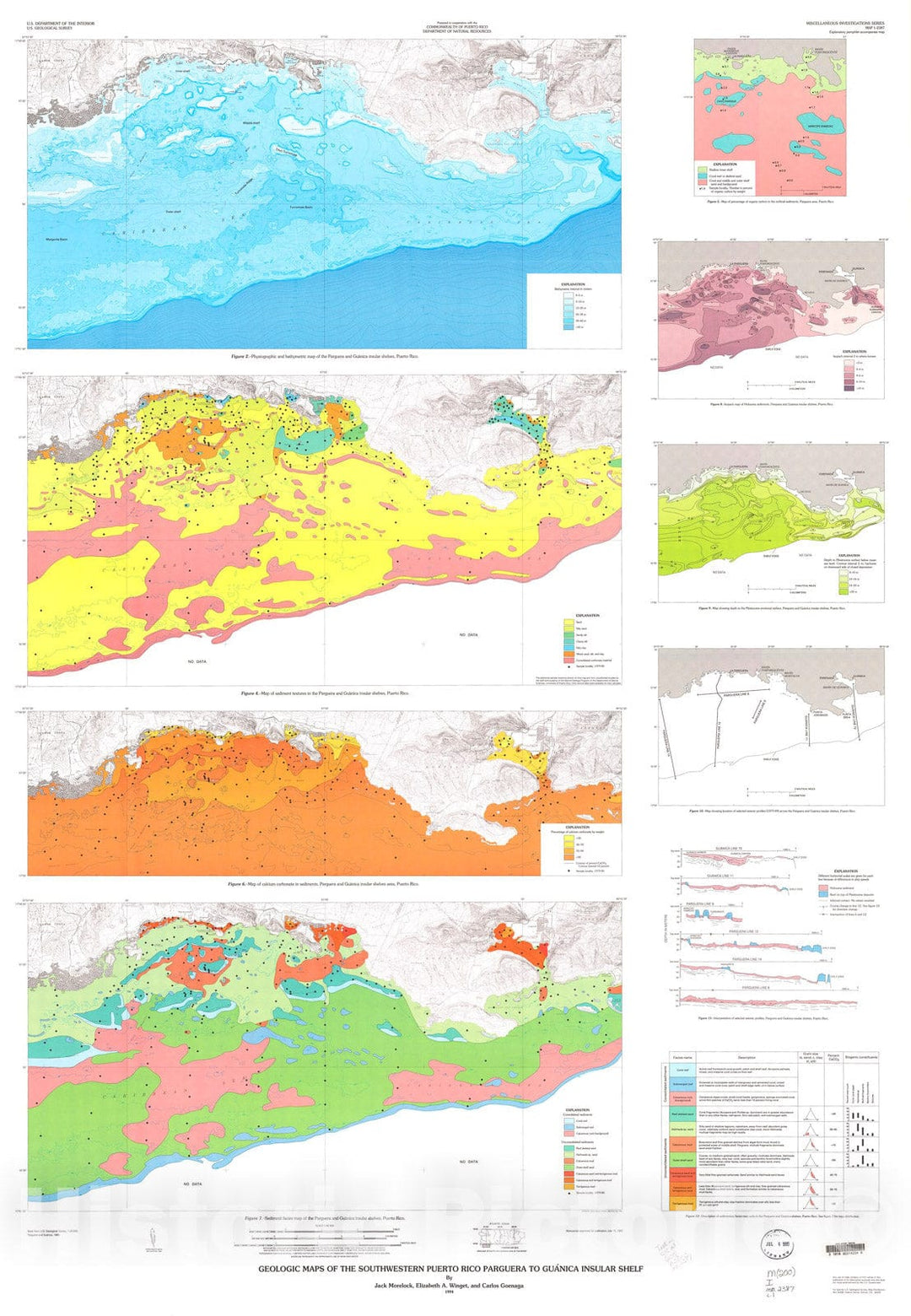 Map : Geologic maps of the southwestern Puerto Rico Parguera to Guanica insular shelf, 1994 Cartography Wall Art :