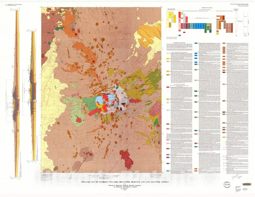 Map : Geologic map of Newberry volcano, Deschutes, Klamath, and Lake Counties, Oregon, 1995 Cartography Wall Art :