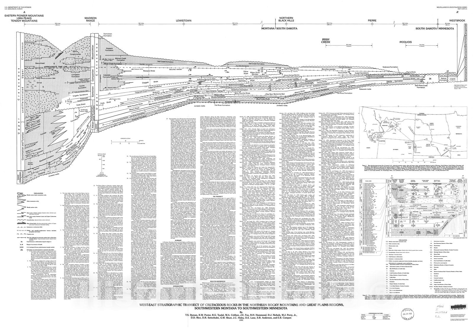 Map : West-east stratigraphic transect of Cretaceous rocks in the northern Rocky Mountains and Great Plains regions, southwestern Montan, 1995 Cartography Wall Art :