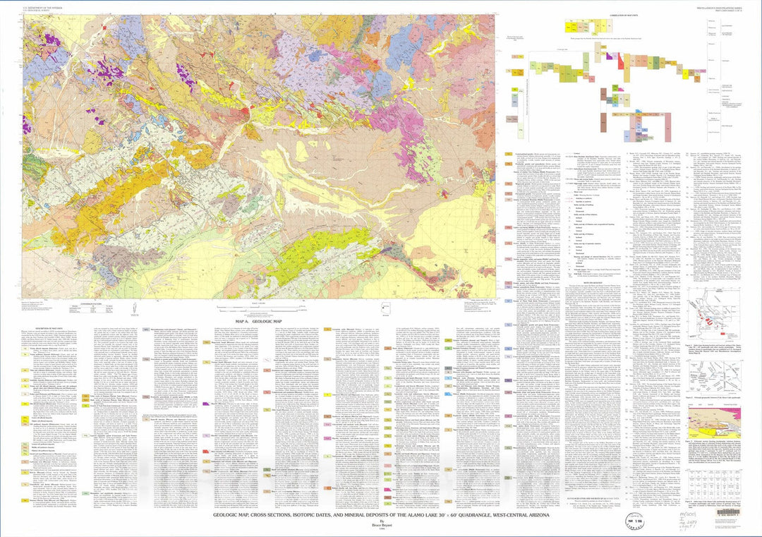 Map : Geologic map, cross sections, isotopic dates, and mineral deposits of the Alamo Lake 30' X 60' quadrangle, west-central Arizona, 1995 Cartography Wall Art :