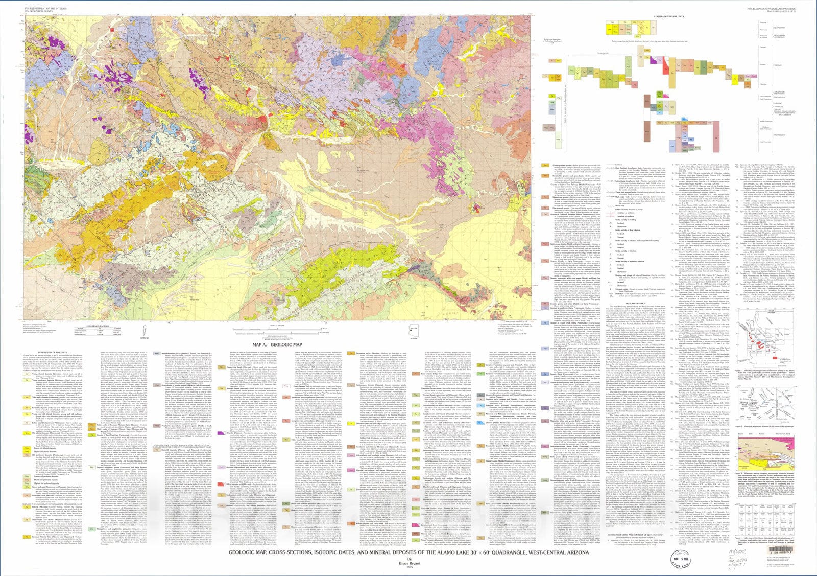 Map : Geologic map, cross sections, isotopic dates, and mineral deposits of the Alamo Lake 30' X 60' quadrangle, west-central Arizona, 1995 Cartography Wall Art :