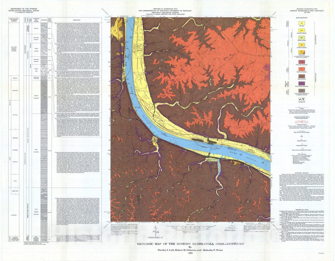 Map : Geologic map of the Moscow quadrangle, Ohio-Kentucky, 1973 Cartography Wall Art :