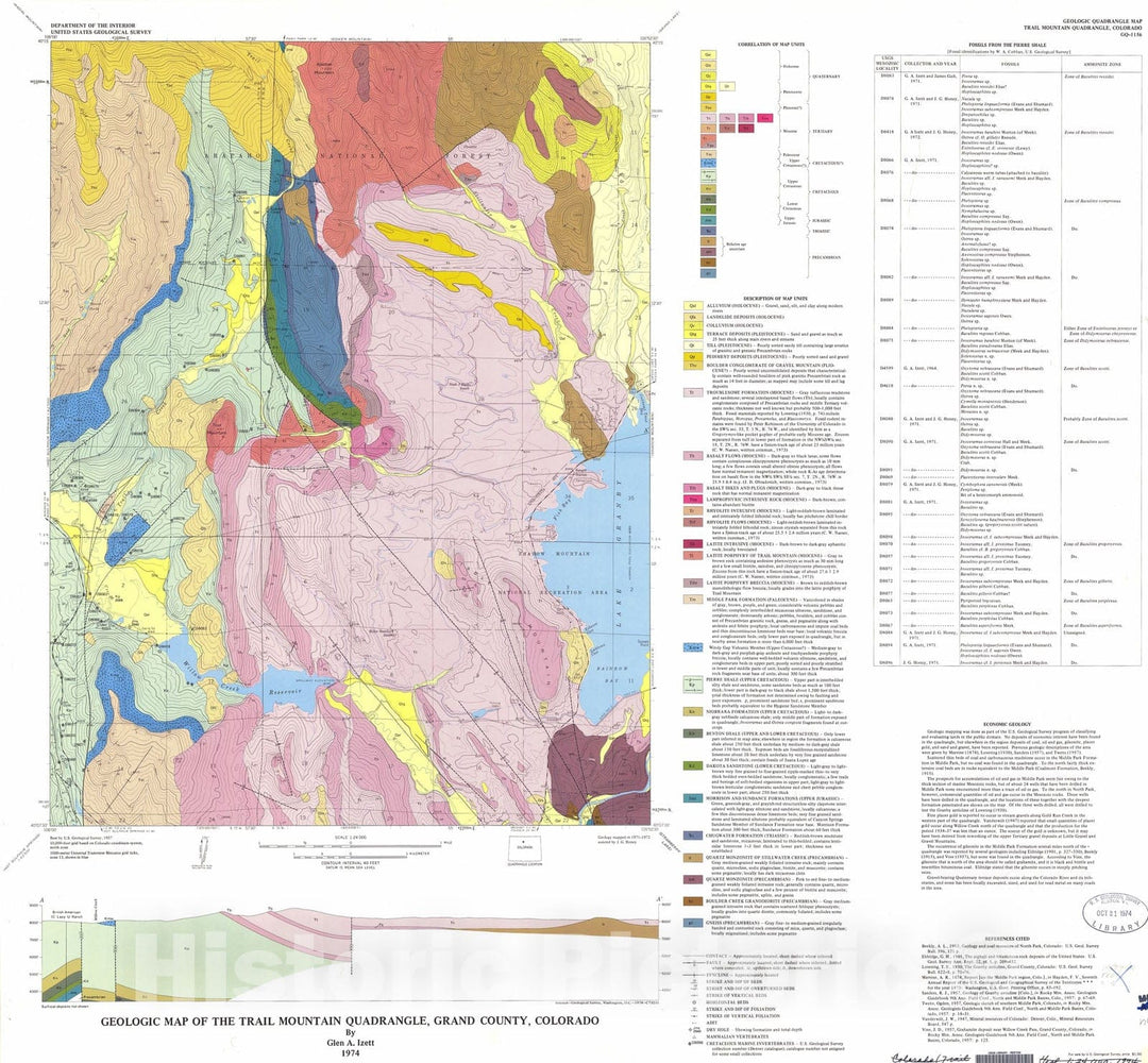 Map : Geologic map of the Trail Mountain quadrangle, Grand County, Colorado, 1974 Cartography Wall Art :