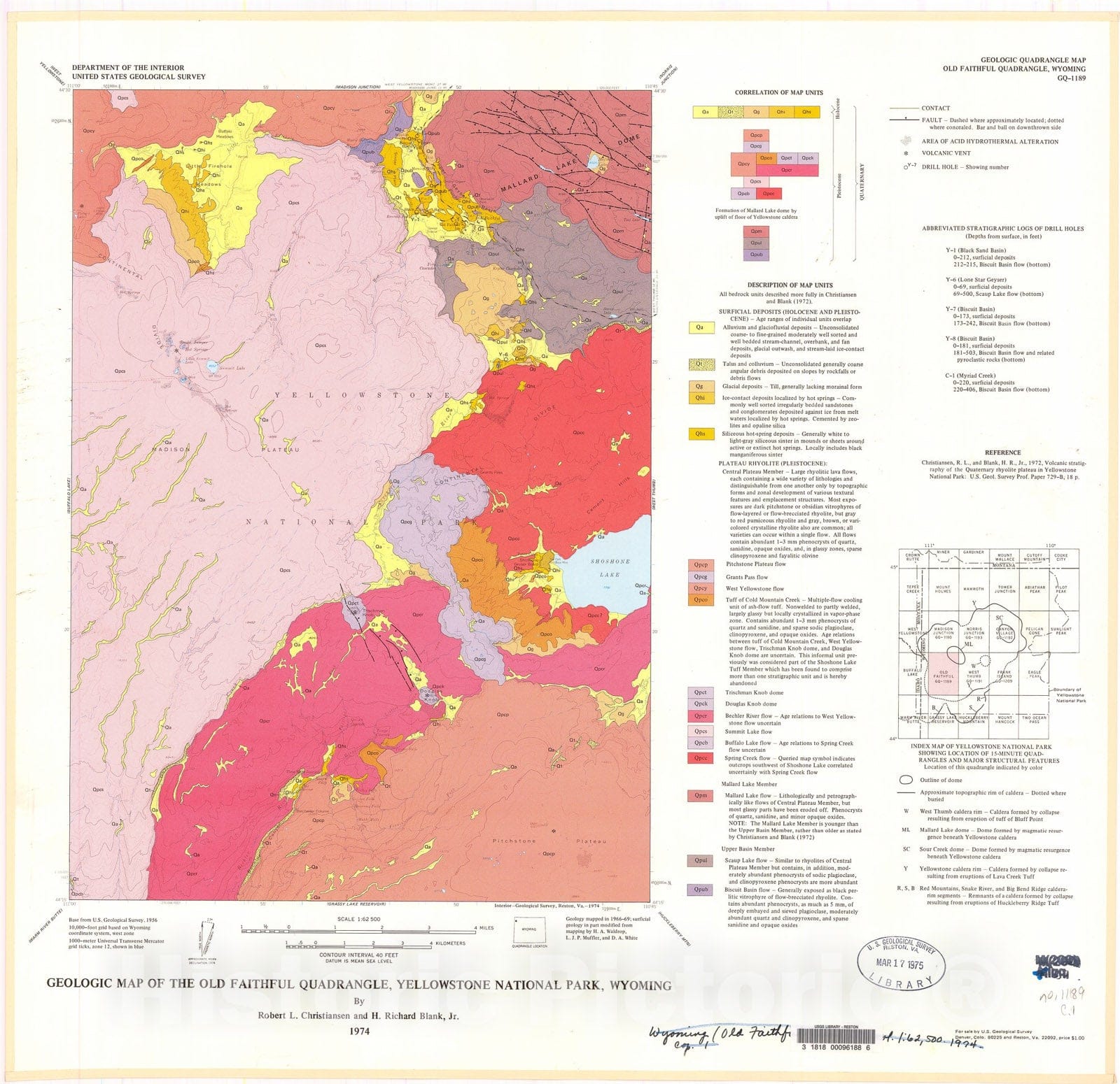 Map : Geologic map of the Old Faithful quadrangle, Yellowstone National Park, Wyoming, 1974 Cartography Wall Art :