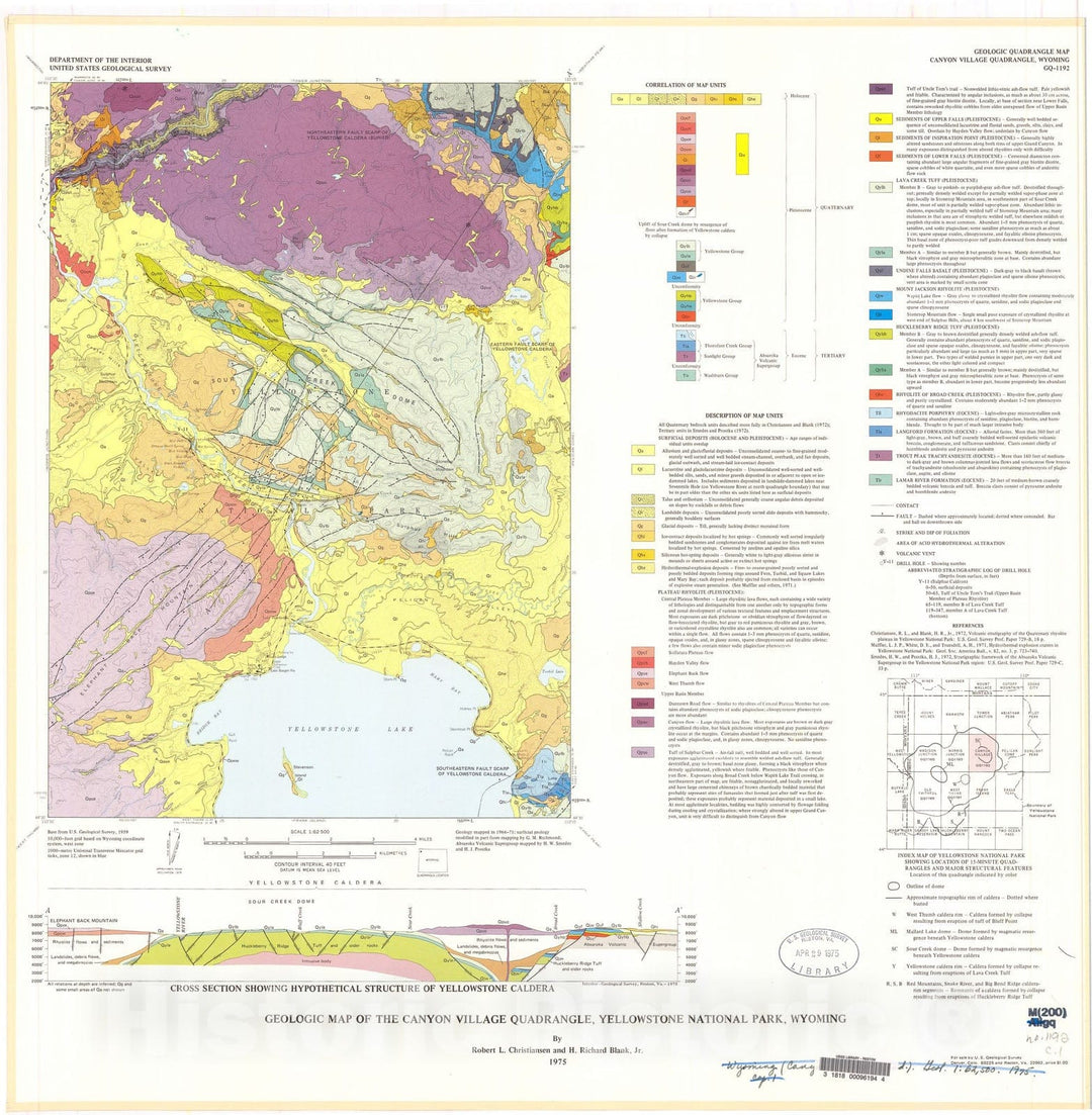 Map : Geologic map of the Canyon Village quadrangle, Yellowstone National Park, Wyoming, 1975 Cartography Wall Art :