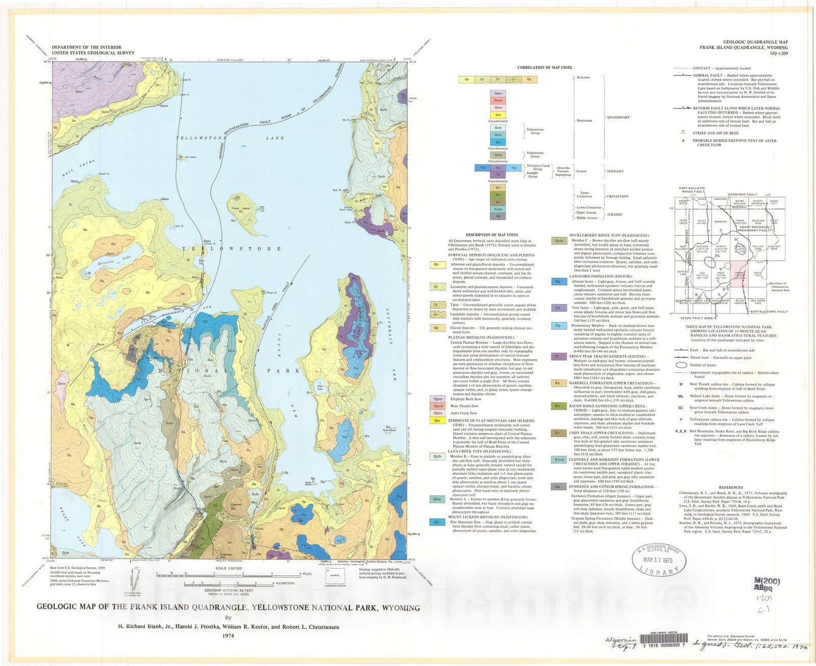 Map : Geologic map of the Frank Island quadrangle, Yellowstone National Park, Wyoming, 1974 Cartography Wall Art :