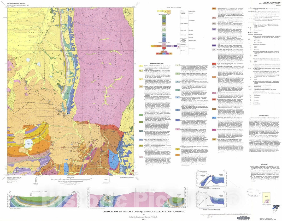 Map : Geologic map of the Lake Owen quadrangle, Albany County, Wyoming, 1976 Cartography Wall Art :