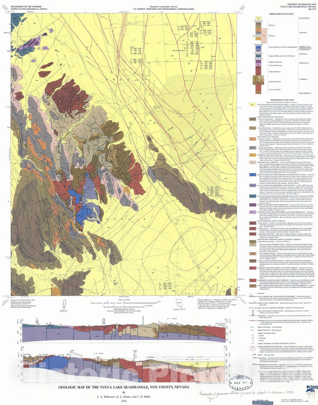 Map : Geologic map of the Yucca Lake quadrangle, Nye County, Nevada, 1976 Cartography Wall Art :