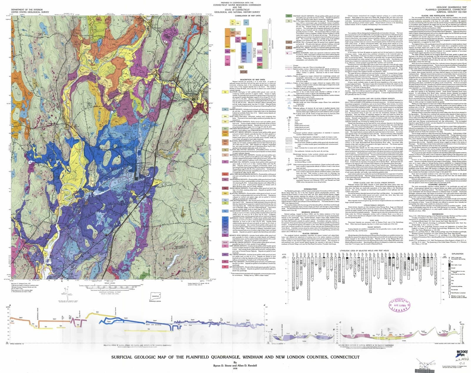 Map : Surficial geologic map of the Plainfield quadrangle, Windham and New London Counties, Connecticut, 1977 Cartography Wall Art :