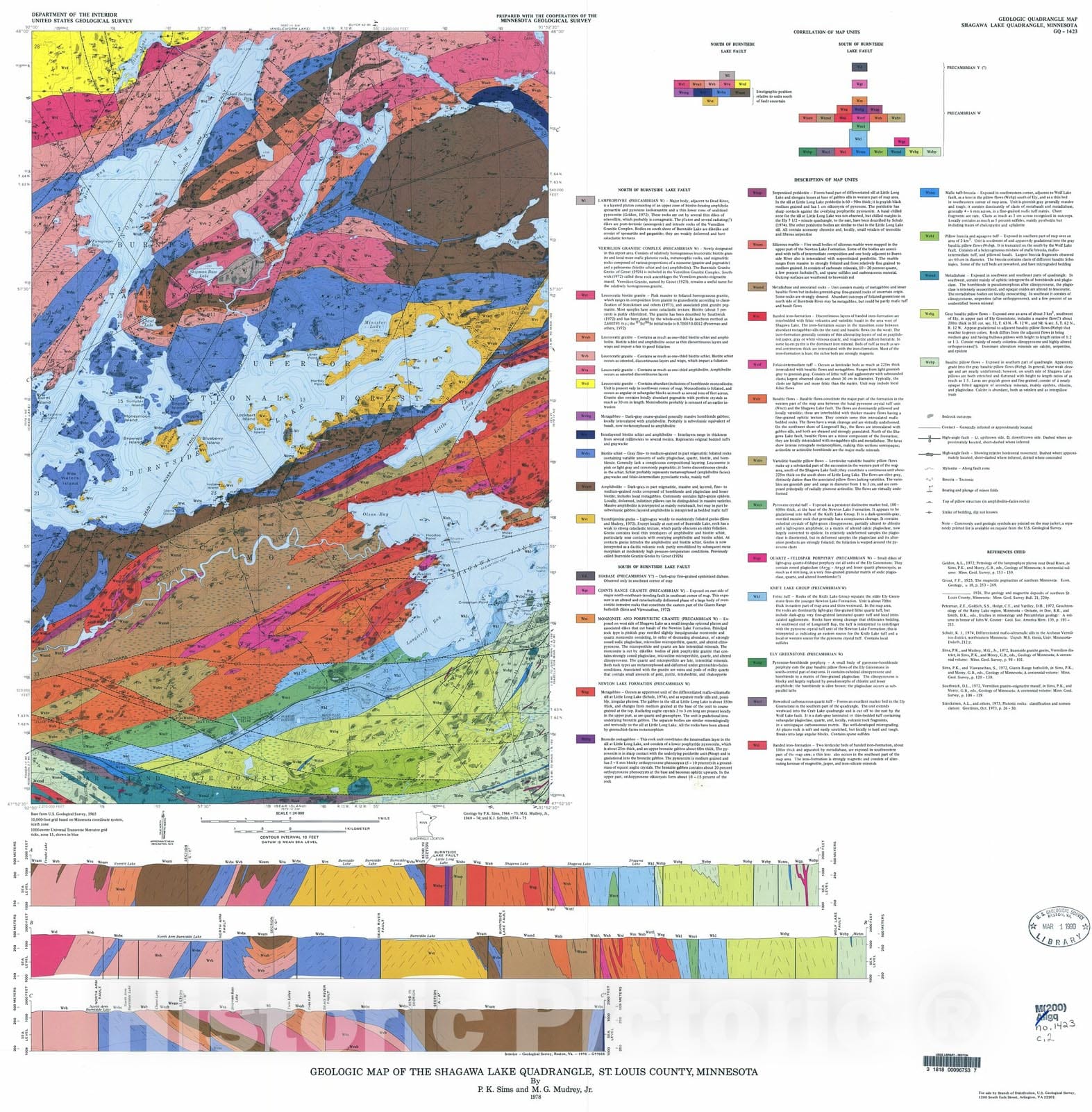 Map : Geologic map of the Shagawa Lake quadrangle, St. Louis County, Minnesota, 1978 Cartography Wall Art :