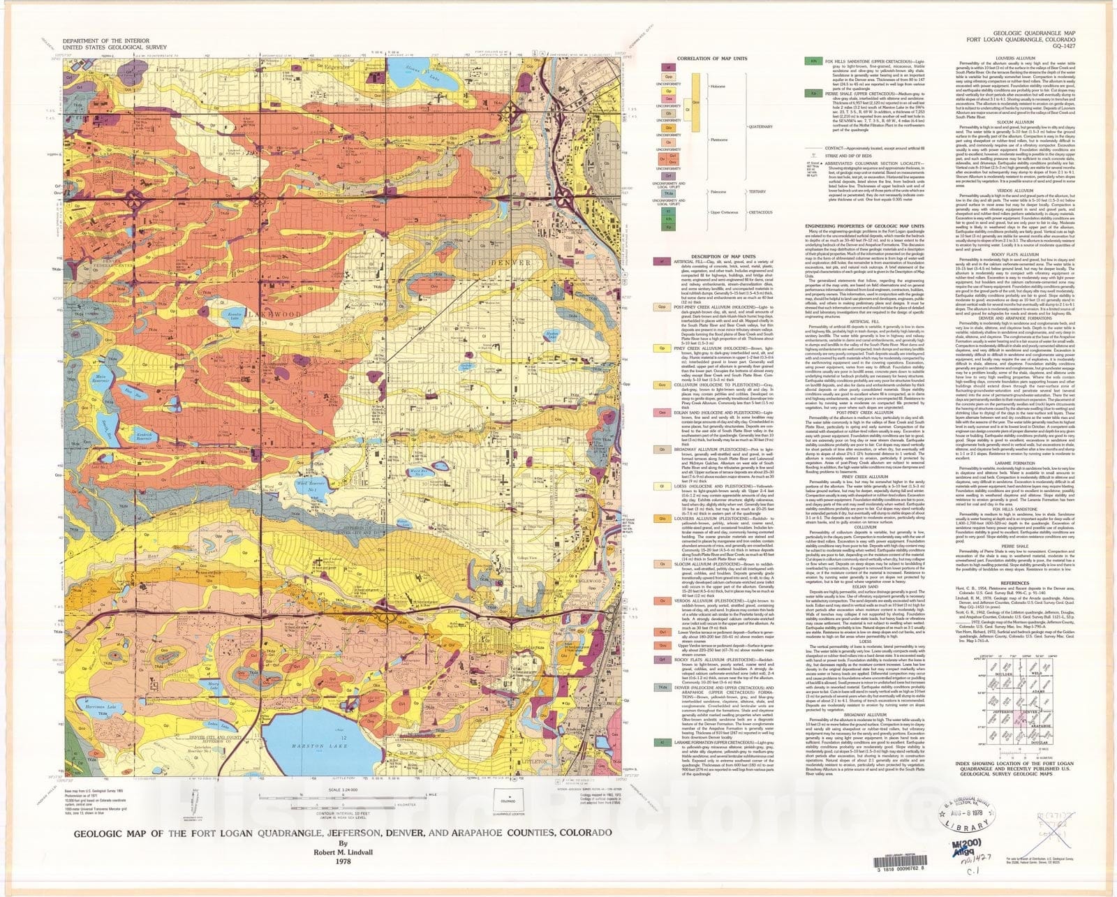 Map : Geologic map of the Fort Logan quadrangle, Jefferson, Denver, and Arapahoe Counties, Colorado, 1978 Cartography Wall Art :