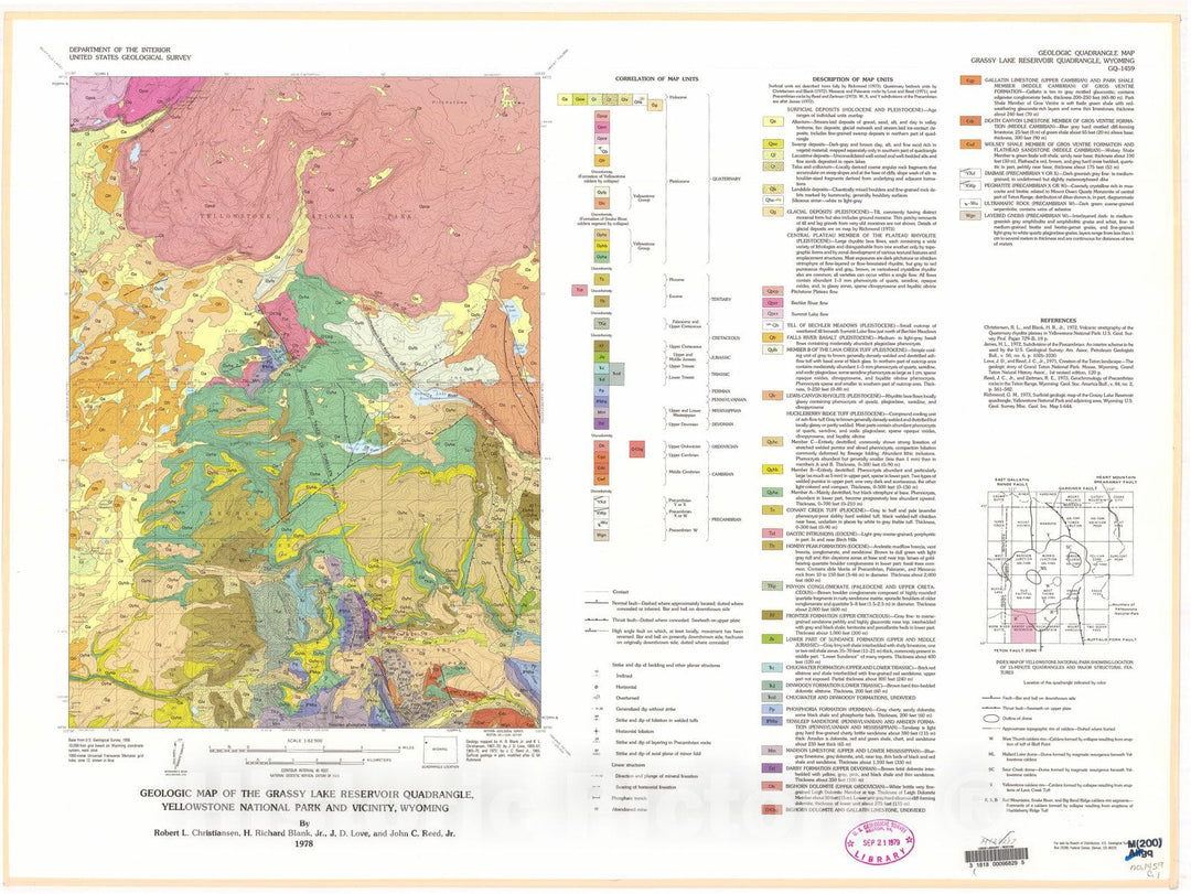 Map : Geologic map of the Grassy Lake Reservoir quadrangle, Yellowstone National Park and vicinity, Wyoming, 1978 Cartography Wall Art :