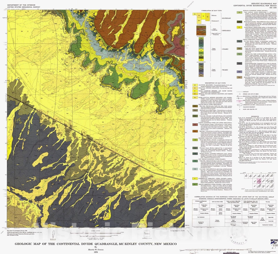 Map : Geologic map of the Continental Divide quadrangle, McKinley County, New Mexico, 1976 Cartography Wall Art :