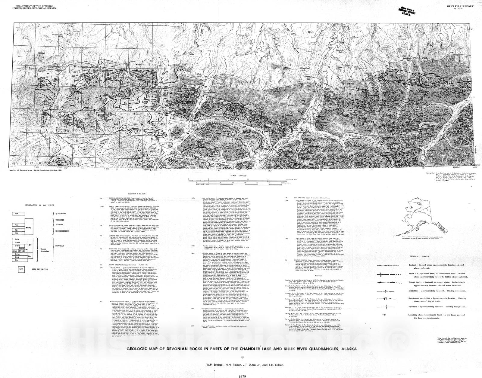 Map : Geologic map of Devonian rocks in parts of the Chandler Lake and Killik River quadrangles, Alaska, 1979 Cartography Wall Art :