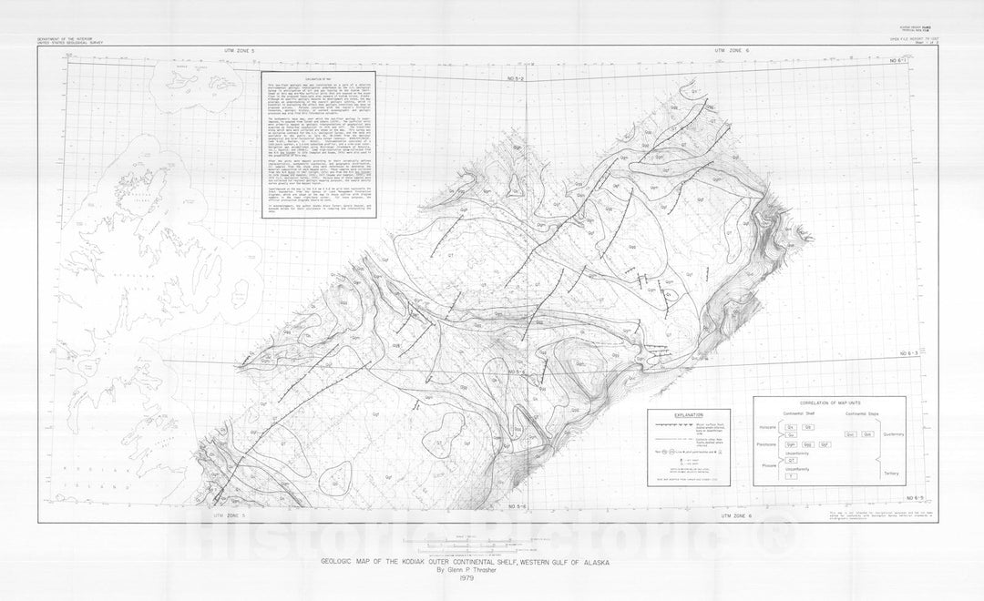 Map : Geologic map of the Kodiak outer continental shelf, western Gulf of Alaska, 1979 Cartography Wall Art :