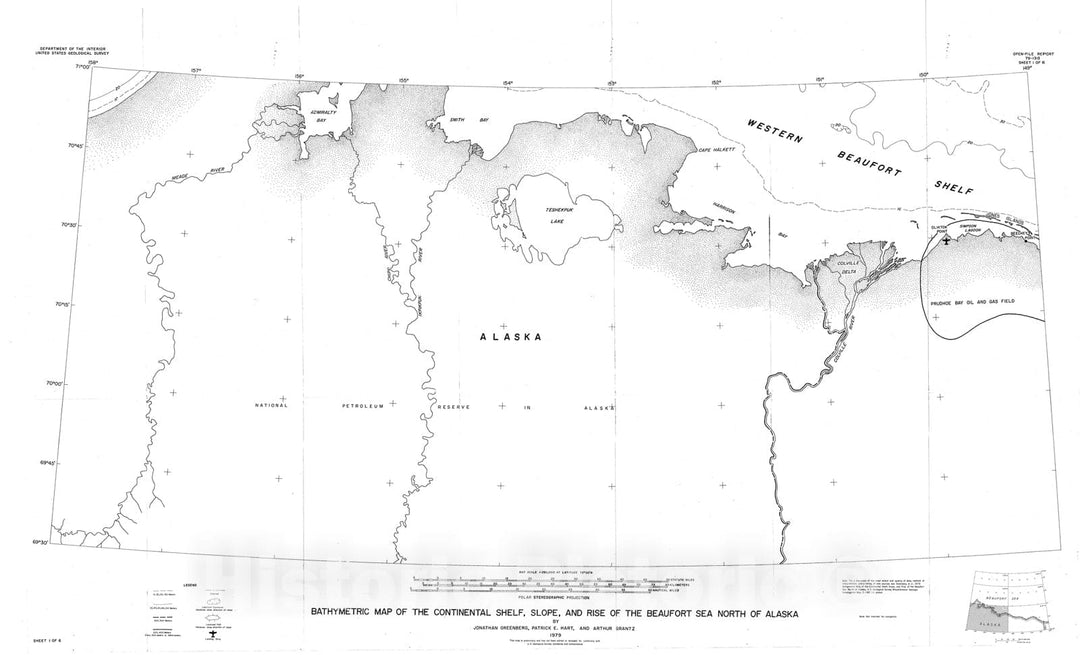 Map : Bathymetric map of the continental shelf, slope, and rise of the Beaufort Sea north of Alaska, 1979 Cartography Wall Art :