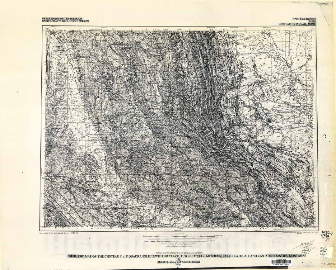 Map : Geologic map of the Choteau one degree x two degree quadrangle, Lewis and Clark, Teton, Powell, Missoula, Lake, Flathead, and Cascade Counties, Montana, one979 Cartography Wall Art :