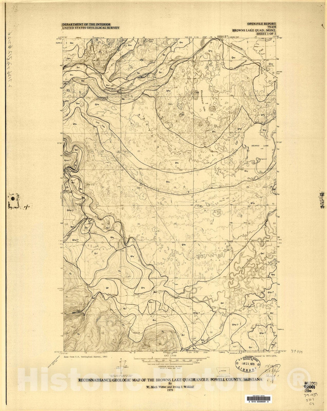 Map : Reconnaissance geologic map of the Browns Lake quadrangle, Powell County, Montana, 1979 Cartography Wall Art :