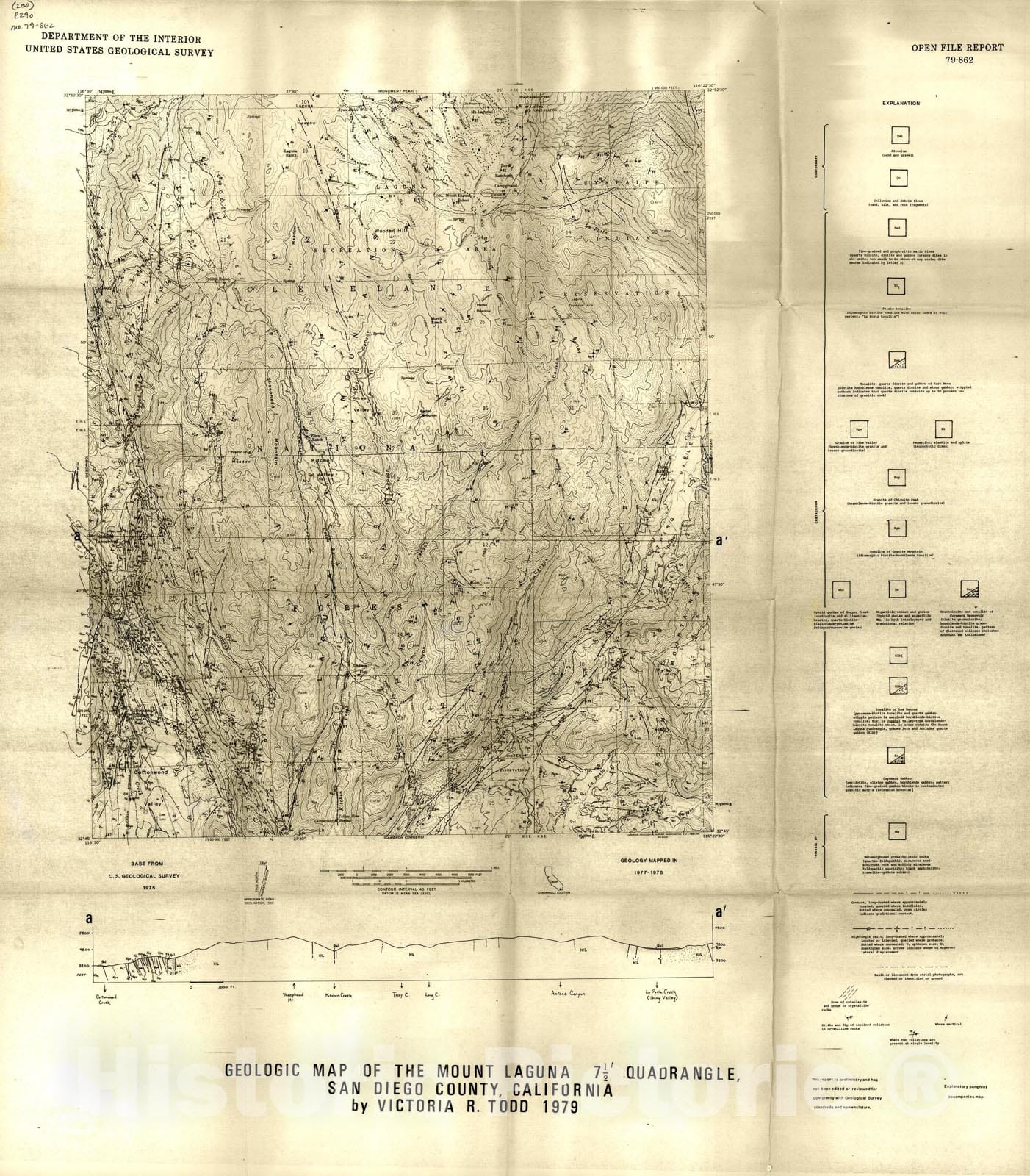 Map : Geologic map of Mount Laguna seven 1/2' quadrangle, San Diego County, California, 19seven9 Cartography Wall Art :