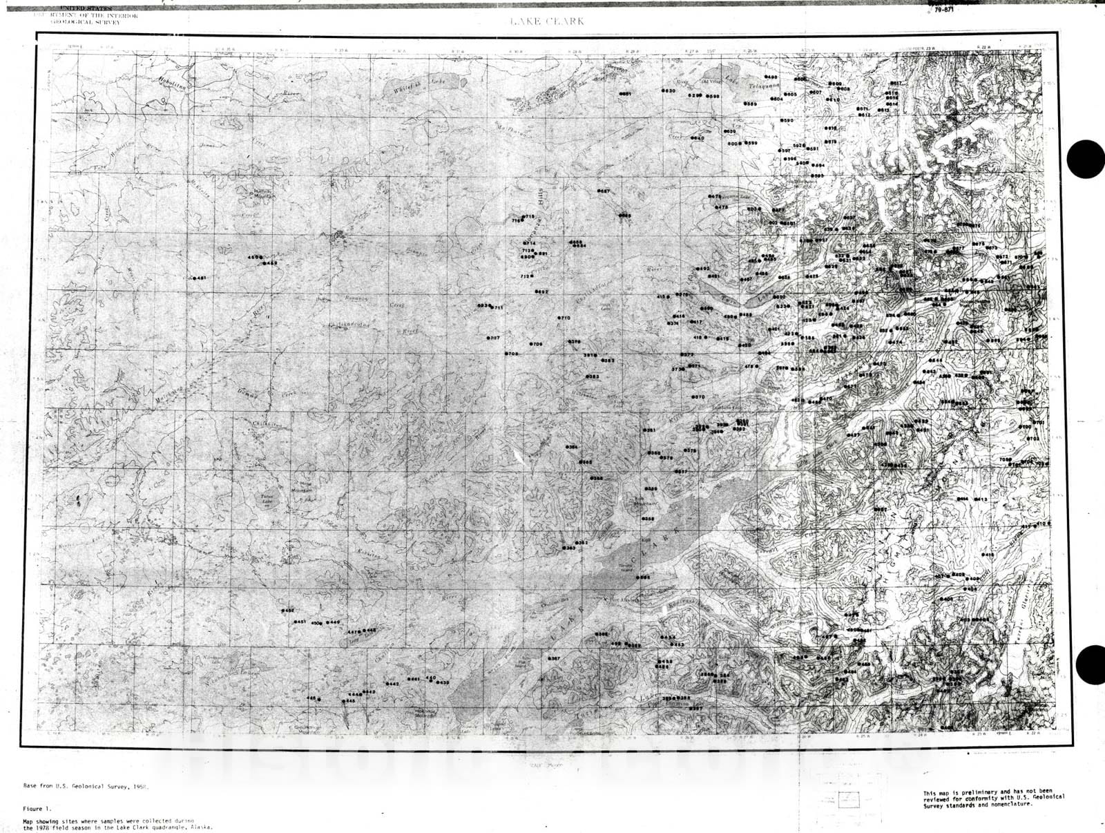 Map : Spectrographic and chemical analyses of geochemical samples collected during 1978 from the Lake Clark quadrangle, Alaska, 1979 Cartography Wall Art :