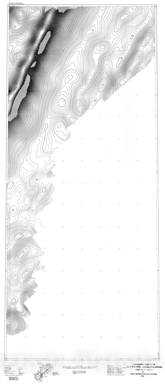 Map : Aeromagnetic survey of the U.S. Atlantic continental margin area 30-74, 32-74, 1980 Cartography Wall Art :