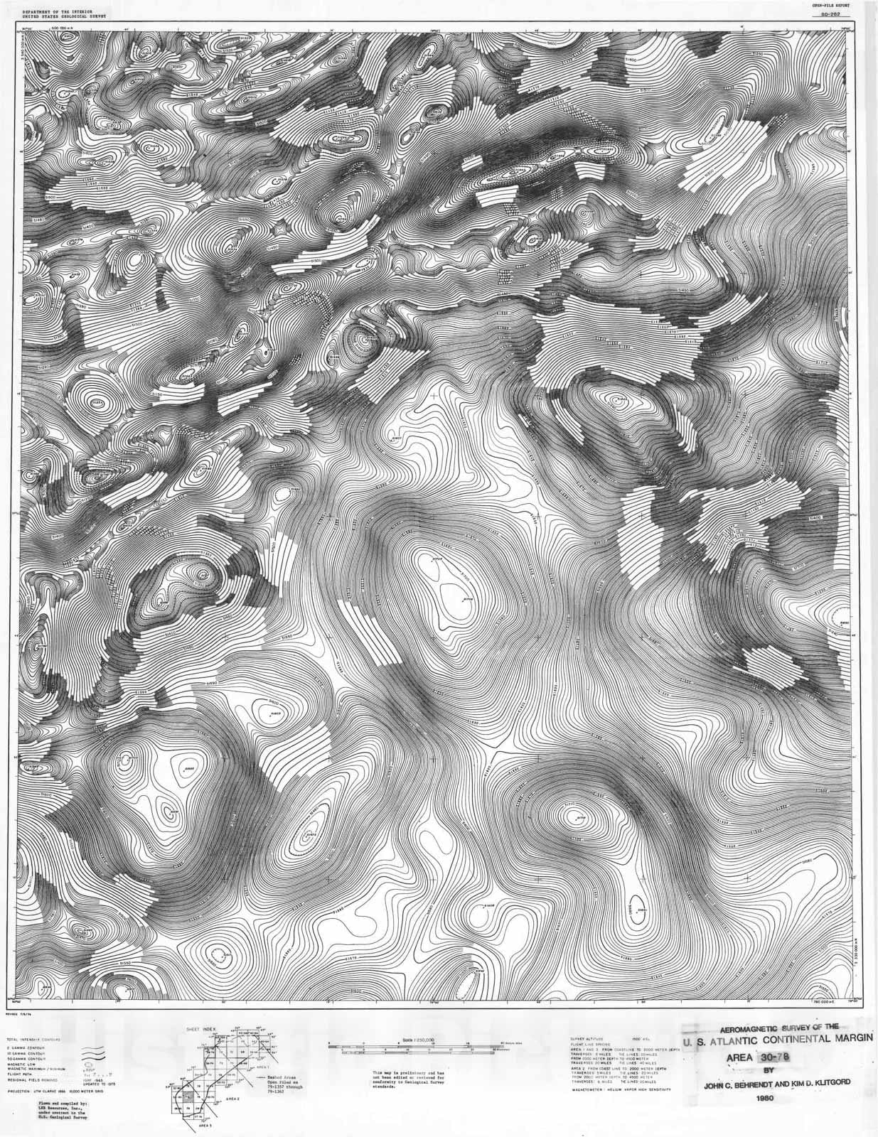 Map : Aeromagnetic survey of the U.S. Atlantic continental margin area 30-78, 1980 Cartography Wall Art :