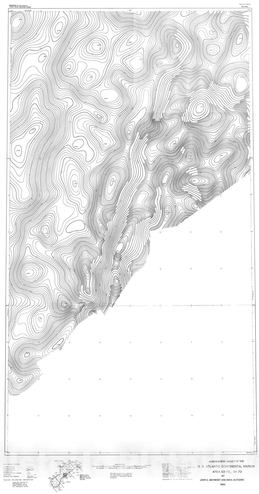 Map : Aeromagnetic survey of the U.S. Atlantic continental margin area 33-72, 34-72, 1980 Cartography Wall Art :