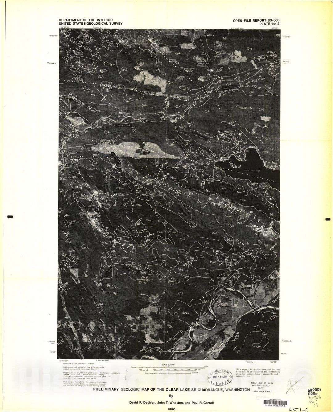 Map : Preliminary geologic map of the Clear Lake SE quadrangle, Skagit County, Washington, 1980 Cartography Wall Art :