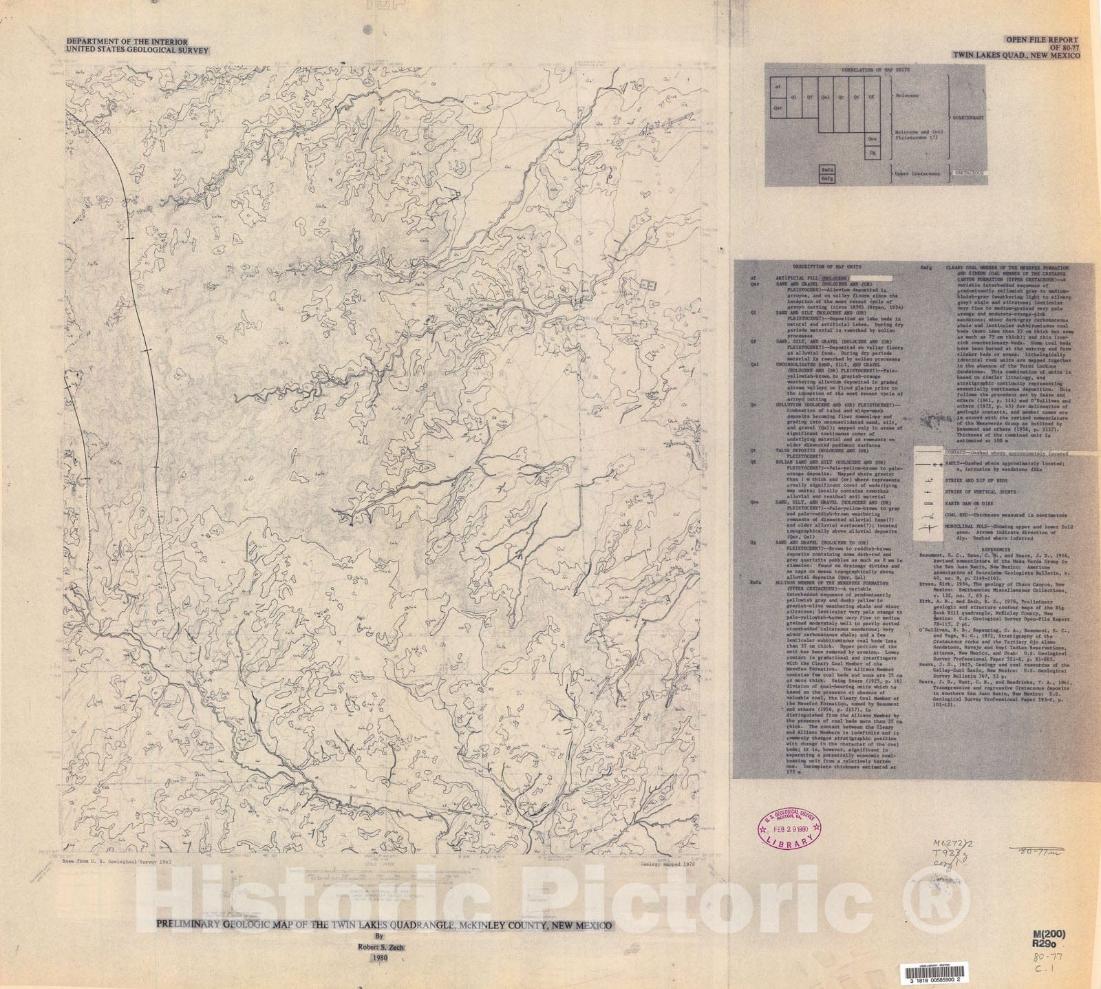 Map : Preliminary geologic map of the Twin Lakes quadrangle, McKinley County, New Mexico, 1980 Cartography Wall Art :