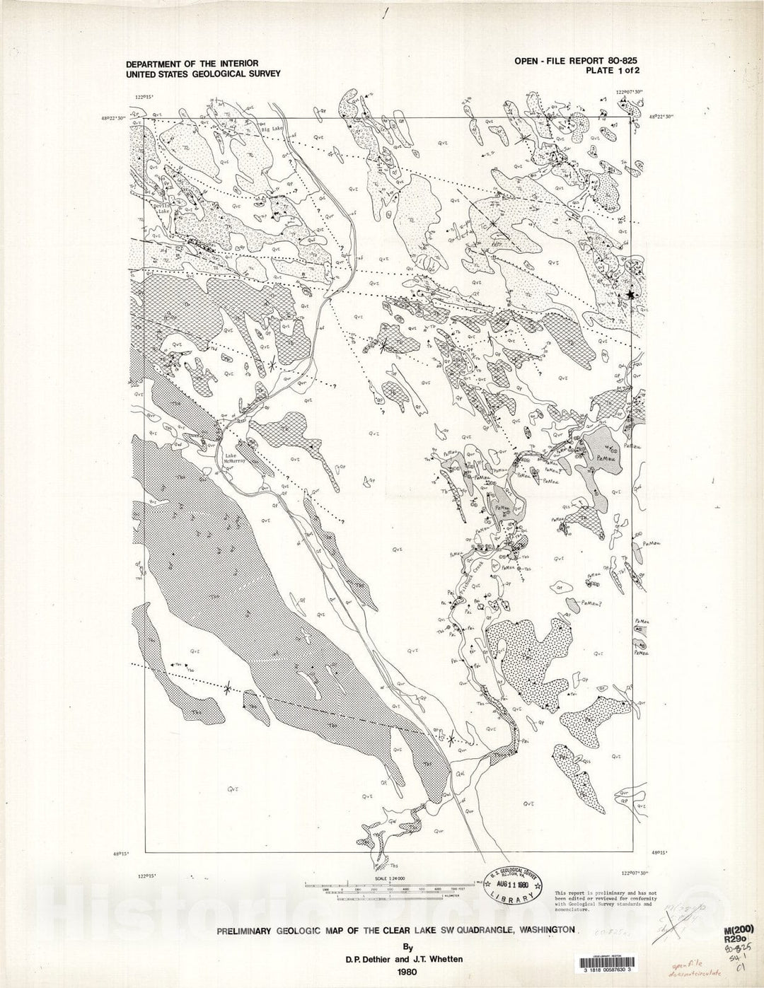 Map : Preliminary geologic map of the Clear Lake SW quadrangle, Skagit and Snohomish Counties, Washington, 1980 Cartography Wall Art :