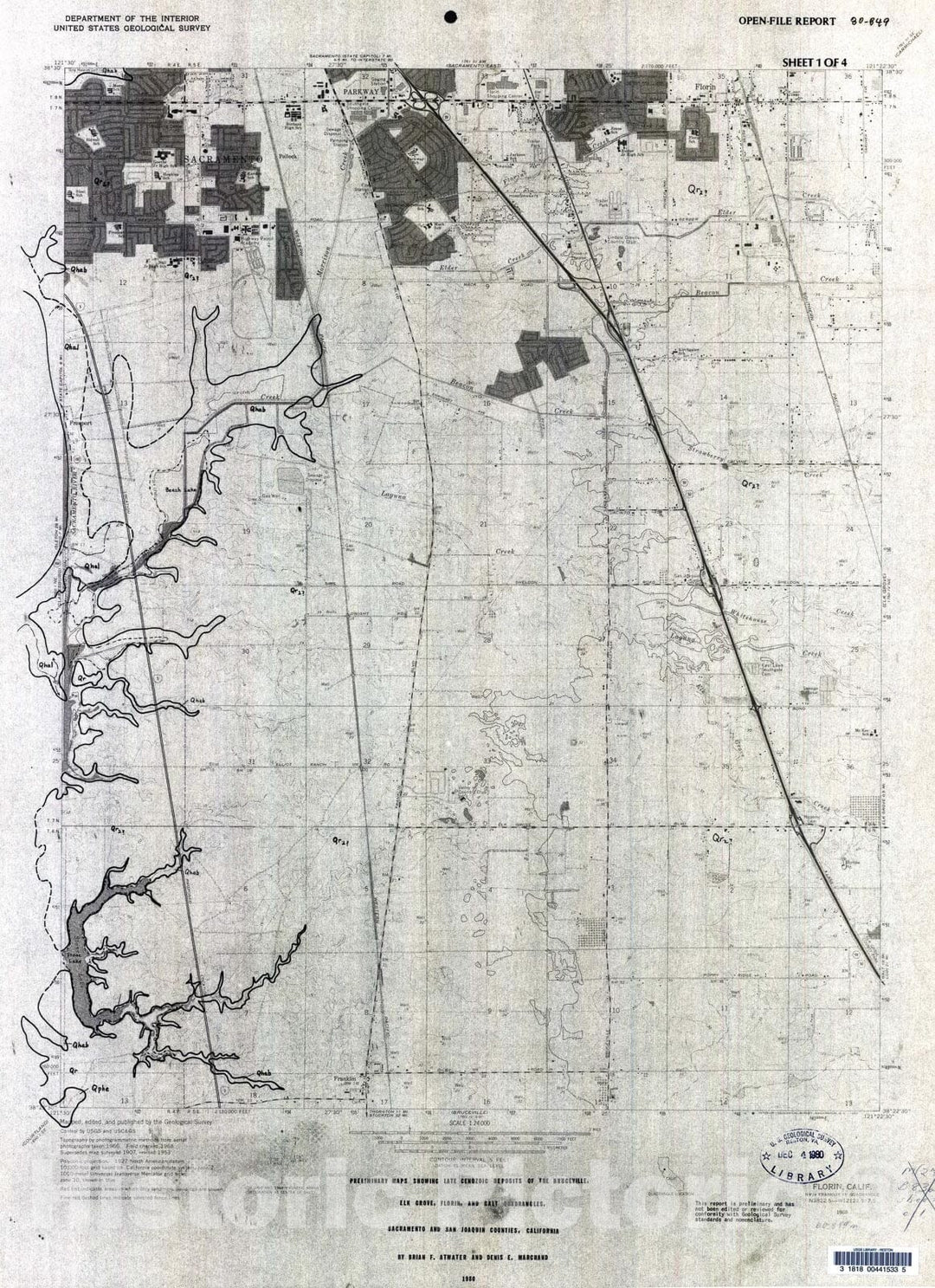 Map : Preliminary maps showing Late Cenozoic deposits of the Bruceville, Elk Grove, Florin, and Galt, 7.5-minute quadrangles, Sacramento, 1980 Cartography Wall Art :