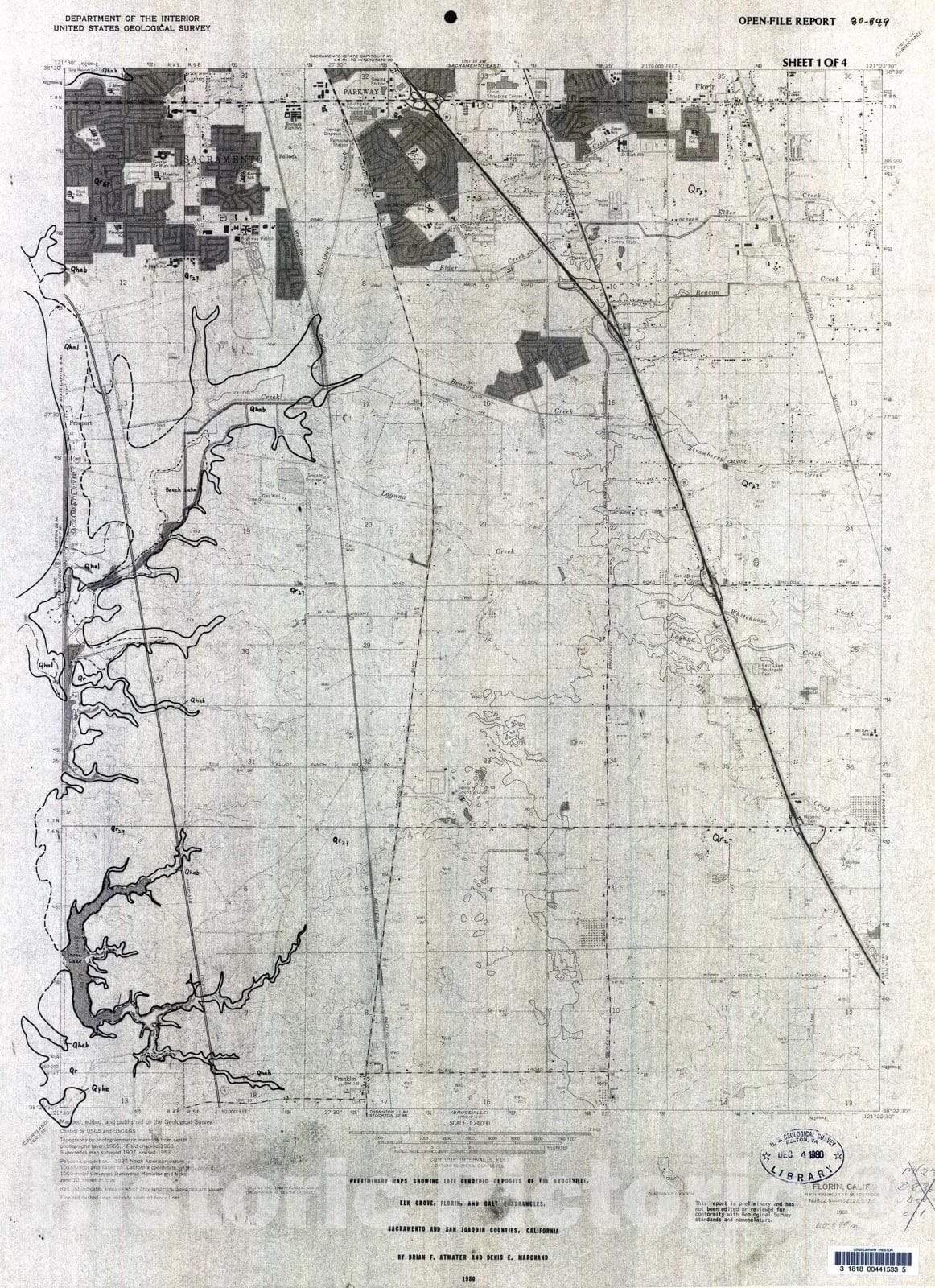 Map : Preliminary maps showing Late Cenozoic deposits of the Bruceville, Elk Grove, Florin, and Galt, 7.5-minute quadrangles, Sacramento, 1980 Cartography Wall Art :