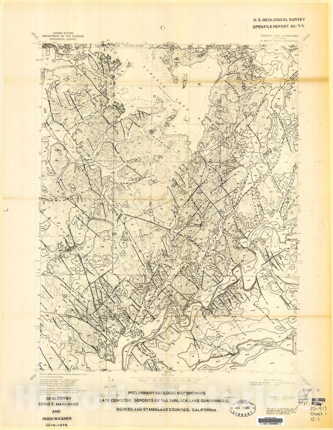 Map : Preliminary geologic maps showing Late Cenozoic deposits of the Turlock Lake quadrangle, Merced and Stanislaus Counties, California, 1980 Cartography Wall Art :