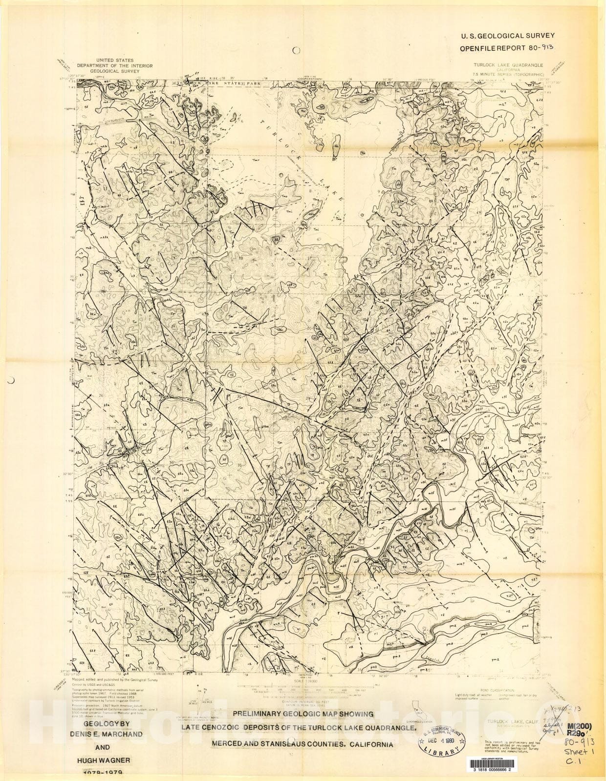 Map : Preliminary geologic maps showing Late Cenozoic deposits of the Turlock Lake quadrangle, Merced and Stanislaus Counties, California, 1980 Cartography Wall Art :