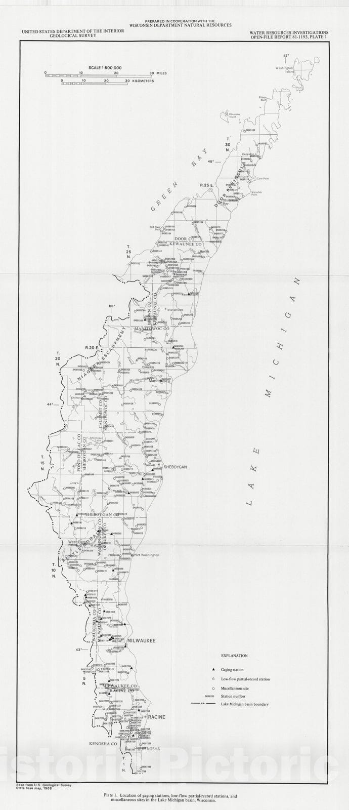 Map : Low-flow characteristics of streams in the Lake Michigan basin, Wisconsin, 1981 Cartography Wall Art :