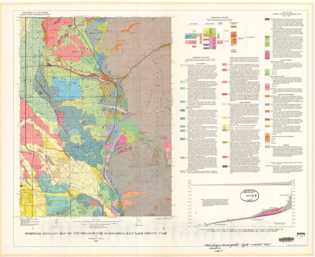 Map : Surficial geologic map of the Sugar House quadrangle, Salt Lake County, Utah, 1972 Cartography Wall Art :