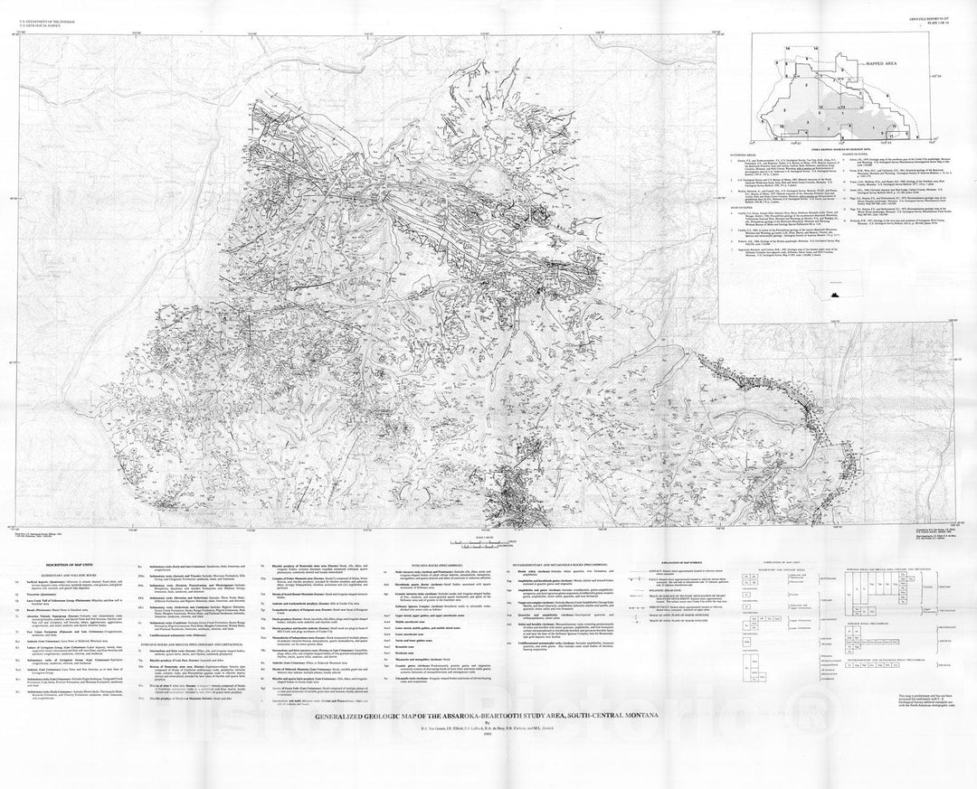 Map : Mineral resource assessment of the Absaroka-Beartooth study area, Custer and Gallatin National Forests, Montana, 1993 Cartography Wall Art :